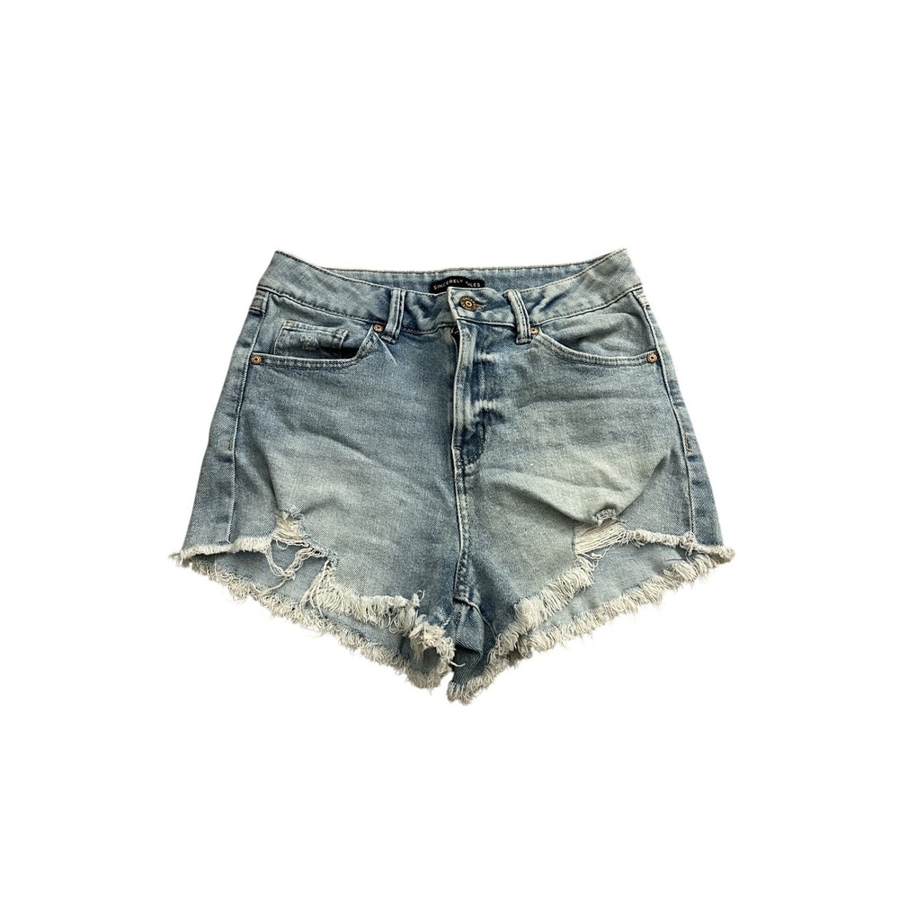 Vintage Sexy Denim Shorts Womens 7/28 Light Wash Excellent Distressed Raw‎ Hem